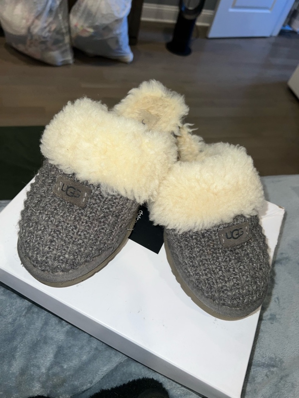 {UGG Cozy Knit Sheepskin Clog Slippers in Gray Knit}